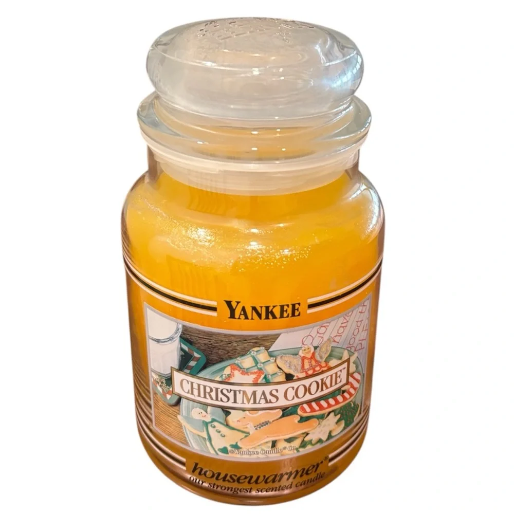 Yankee Candle Jar Christmas Cookie Rare Vintage Black Band Cream Yellow 22 Oz
